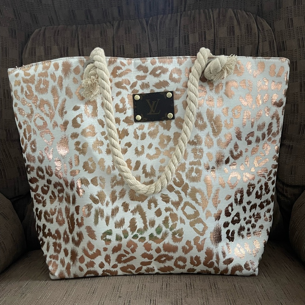 Rose Gold Leopard Beach Tote